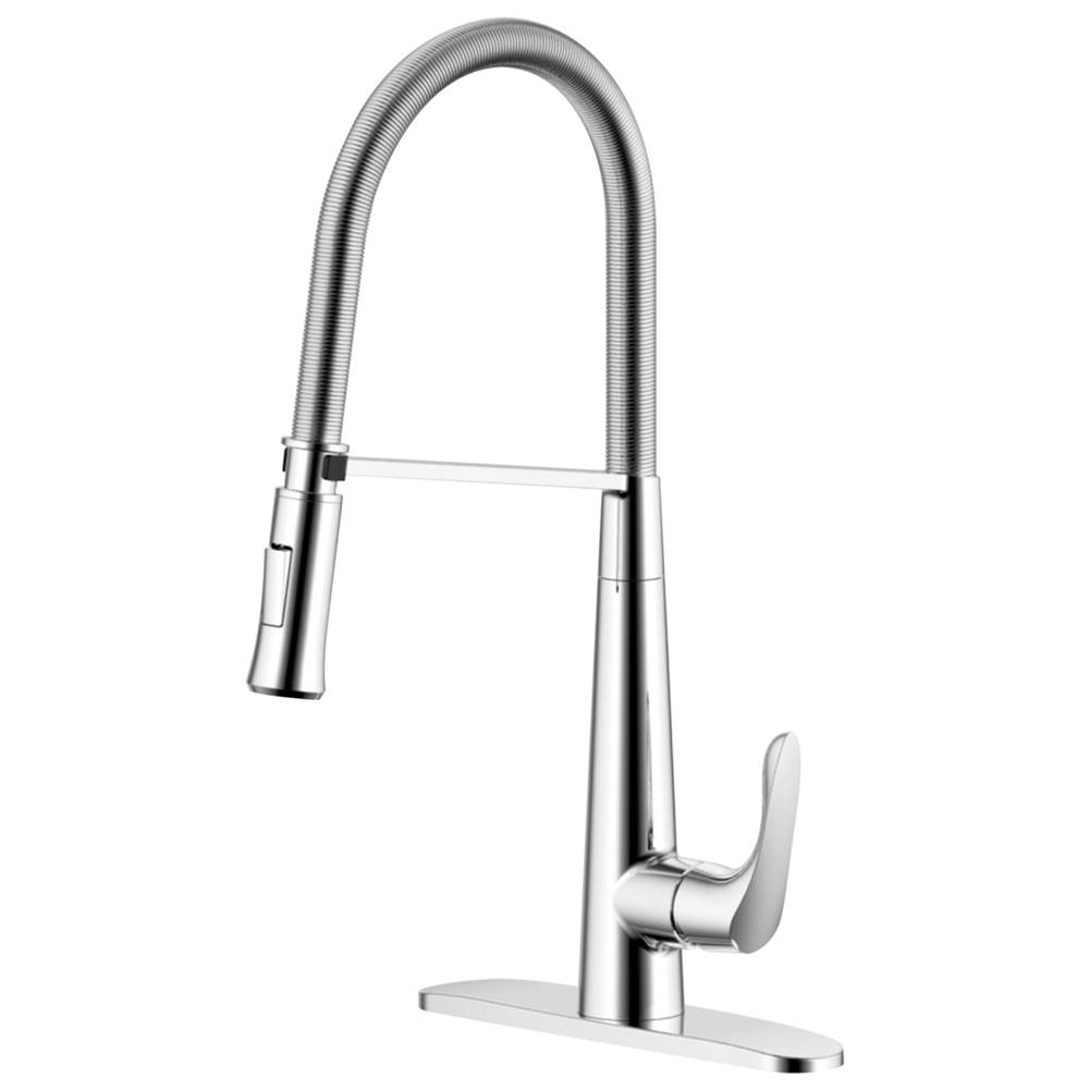 Compass Manufacturing Aegean 5174 Chrome Single Handle Pull-Down Coil Kitchen, Faucet